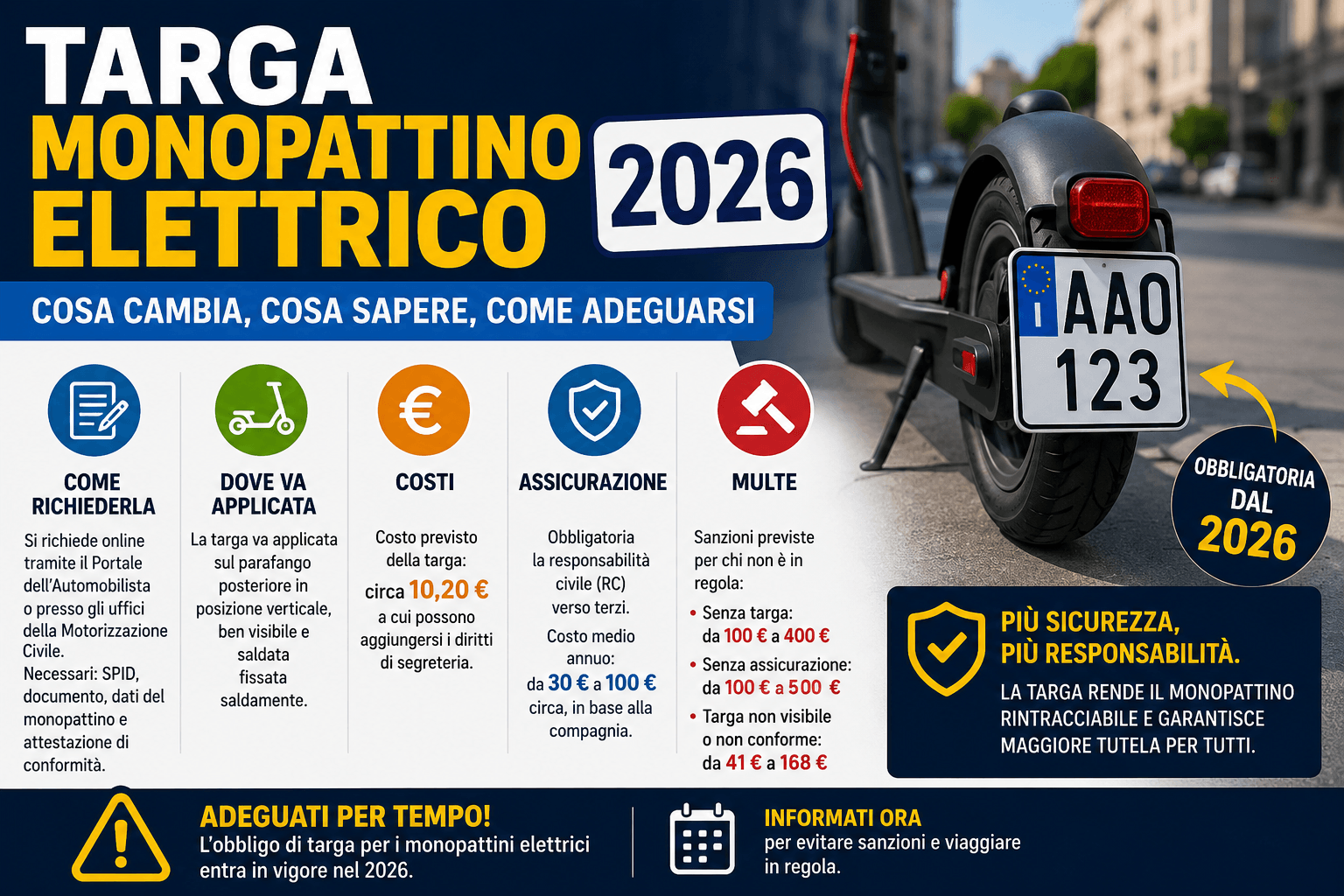 Targa Monopattino Elettrico 2026: Come Richiederla, Dove Va Applicata, Costi, Assicurazione e Multe