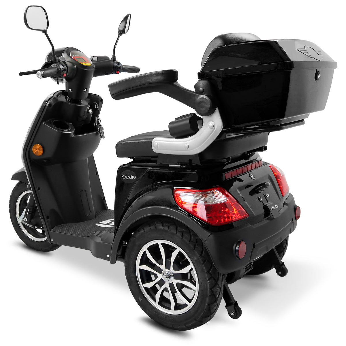 Sedile del Rolektro E-Trike 25 con schienale imbottito e braccioli, seduta ergonomica per anziani
