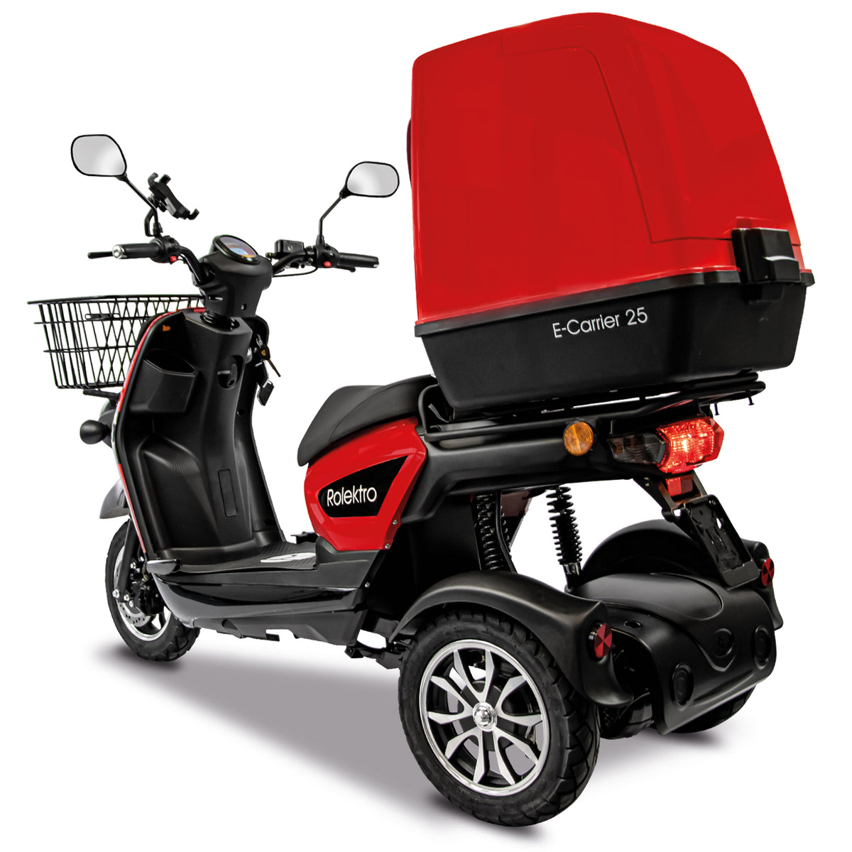 Box termico posteriore da 100 litri lockabile del triciclo elettrico Rolektro E-Carrier 25 per il delivery food