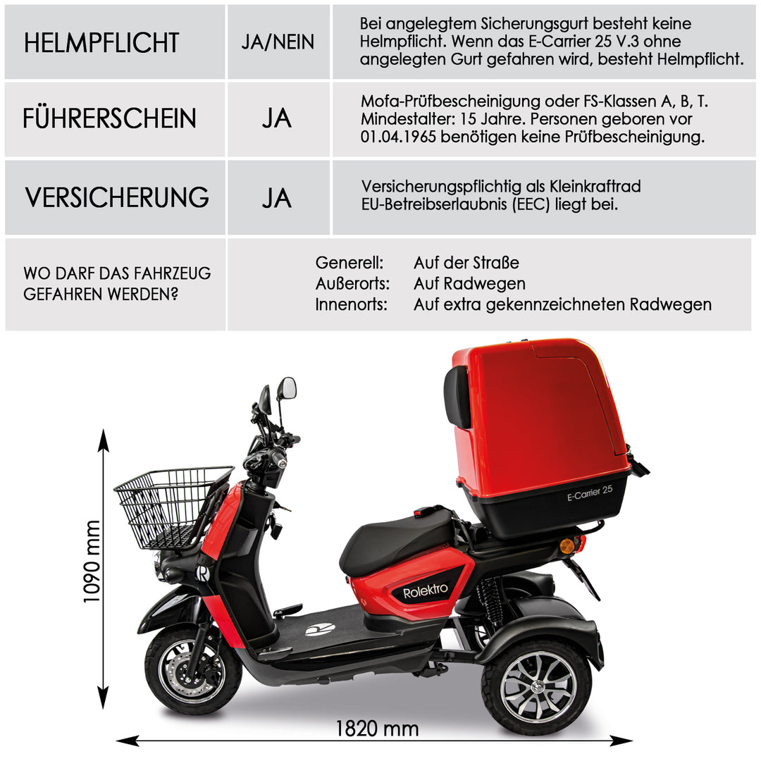Rolektro E-Carrier 25 – Triciclo Elettrico da Trasporto 25 km/h