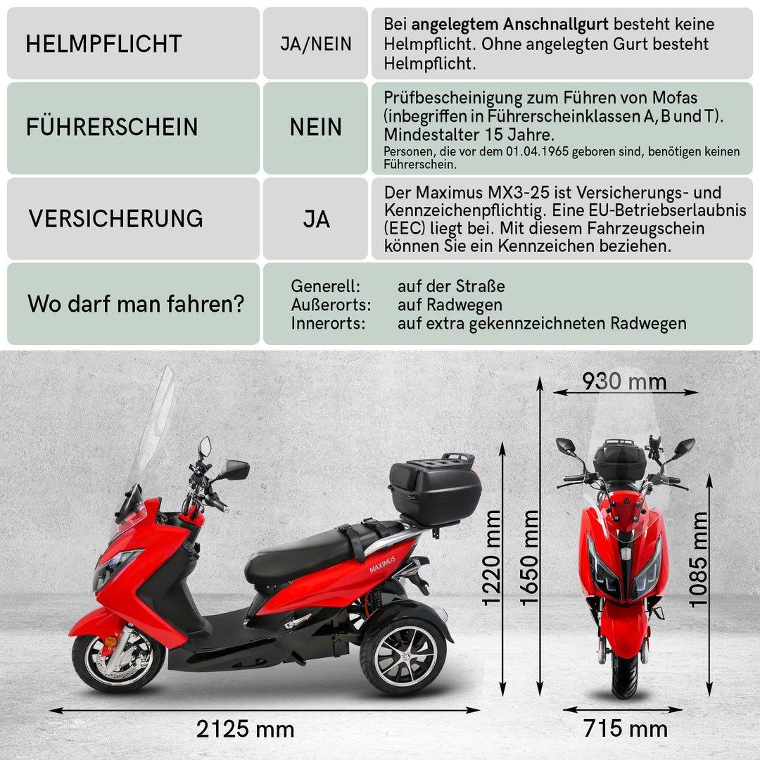 Rolektro Maximus MX3-25 – Triciclo Elettrico Biposto 25 km/h