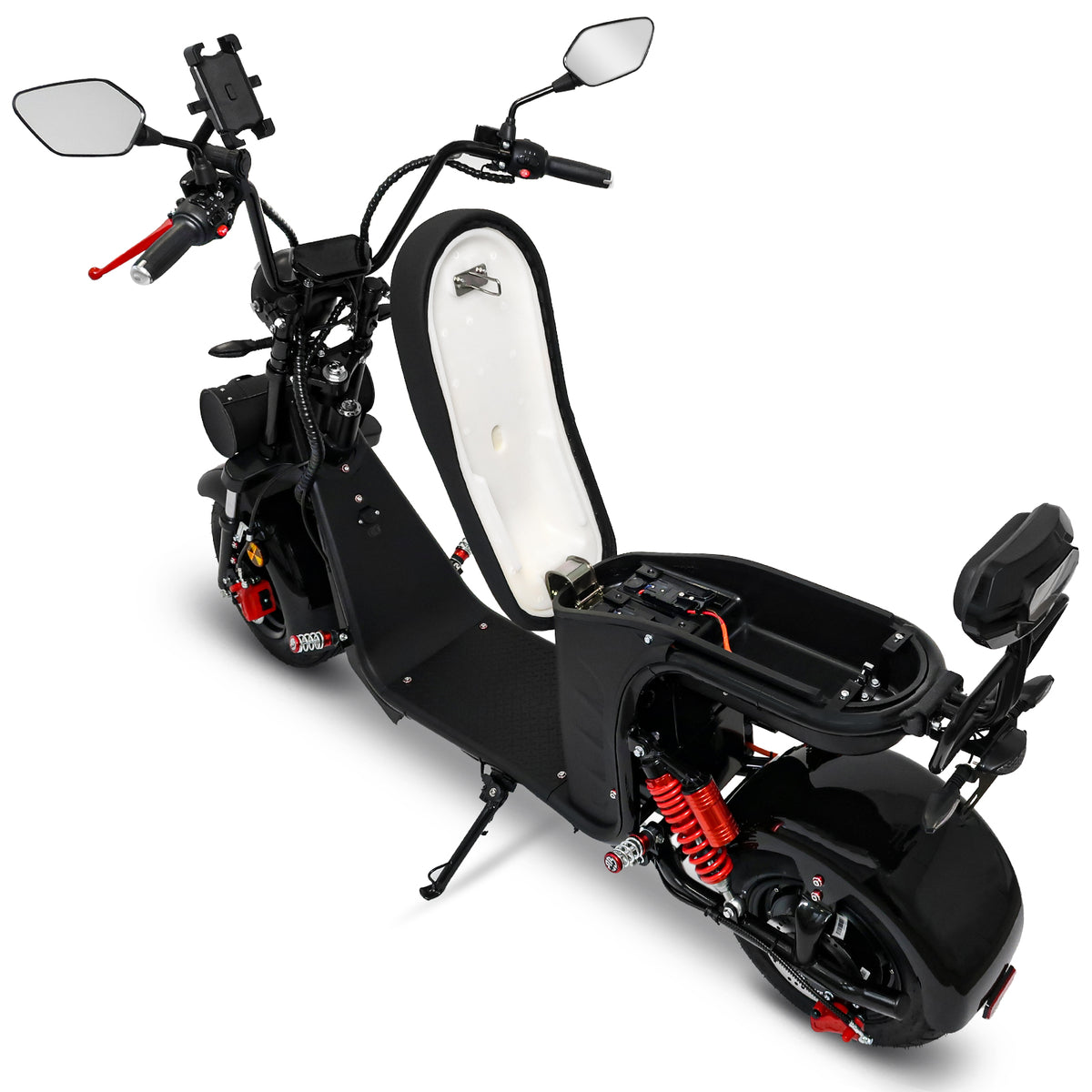 Rolektro E-Chopper 45 con sella panca biposto imbottita e vano sottosella per lo stoccaggio